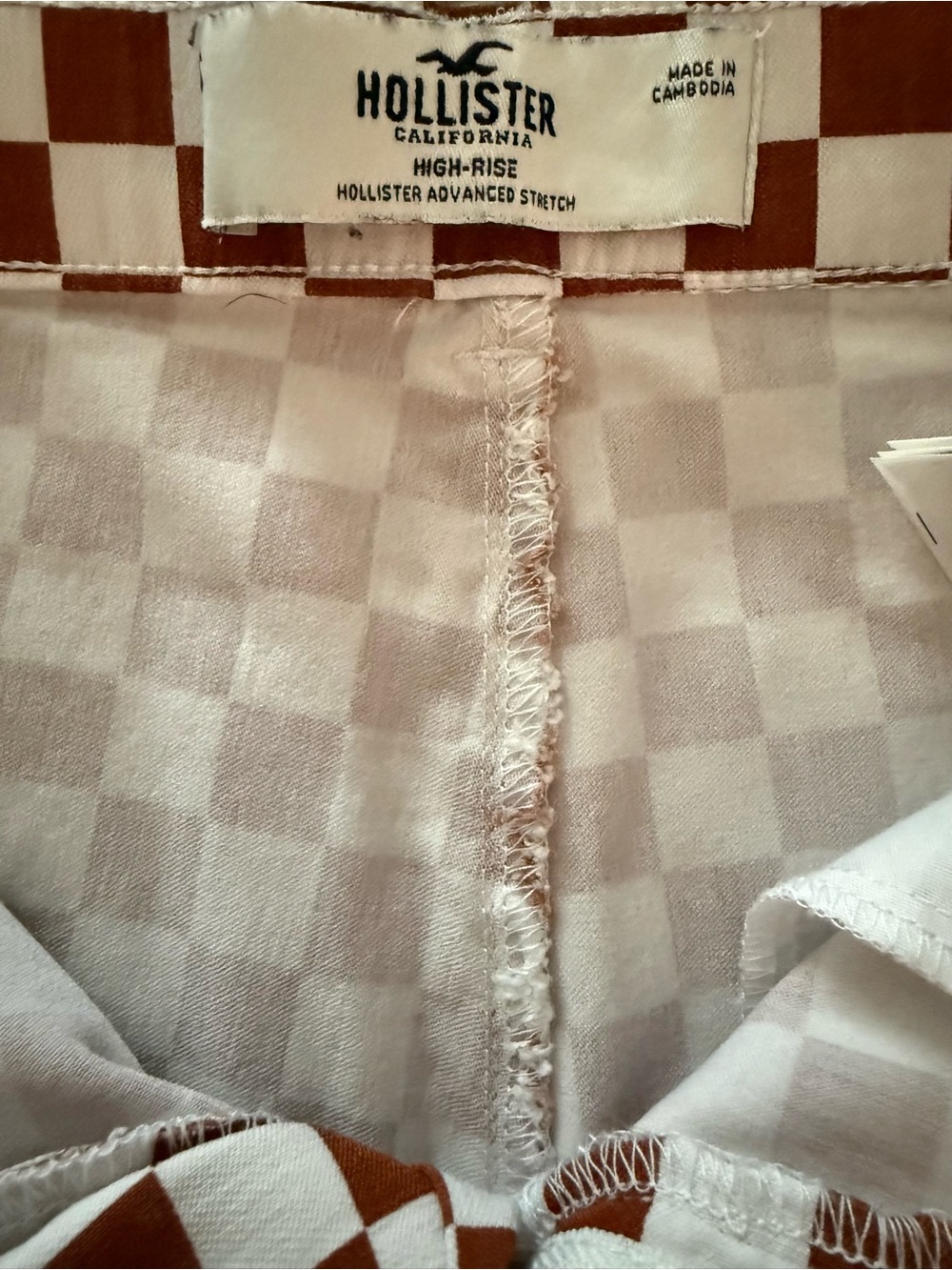 Hollister Checkerboard Flare Pants Brown Ivory High Rise Y2K Small - Picture 7 of 9
